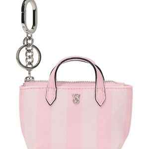 Victorias Secret Micro Travel keychain bag Tote Charm Pink Stripe Signature Logo
